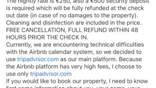 Airbnbの素敵物件を予約しようとしたらTripadvisorに誘導されて2000ユーロ+αを騙し取られそうになった
